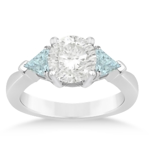 Aquamarine Three Stone Trilliant Engagement Ring 14k White Gold 0.70ct - All