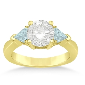 Aquamarine Three Stone Trilliant Engagement Ring 14k Yellow Gold 0.70ct - All
