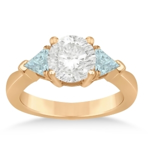 Aquamarine Three Stone Trilliant Engagement Ring 14k Rose Gold 0.70ct - All