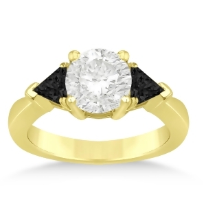 Black Diamond Three Stone Trilliant Engagement Ring 18k Yellow Gold 0.70ct - All