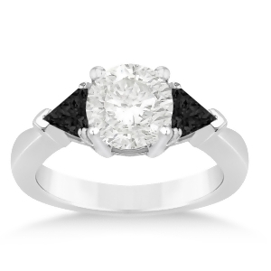 Black Diamond Three Stone Trilliant Engagement Ring Platinum 0.70ct - All
