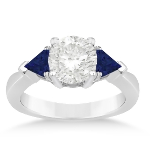 Blue Sapphire Three Stone Trilliant Engagement Ring 14k White Gold 0.70ct - All