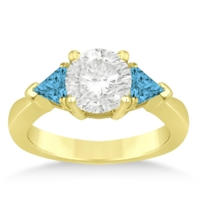 Blue Diamond Three Stone Trilliant Engagement Ring 18k Yellow Gold 0.70ct - All