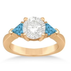 Blue Diamond Three Stone Trilliant Engagement Ring 18k Rose Gold 0.70ct - All