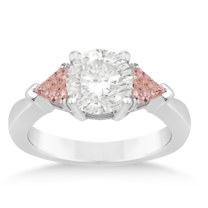 Morganite Three Stone Trilliant Engagement Ring 14k White Gold 0.70ct - All