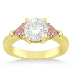 Morganite Three Stone Trilliant Engagement Ring 14k Yellow Gold 0.70ct - All