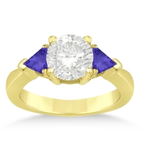 Tanzanite Three Stone Trilliant Engagement Ring 14k Yellow Gold 0.70ct - All