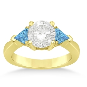 Blue Topaz Three Stone Trilliant Engagement Ring 18k Yellow Gold 0.70ct - All