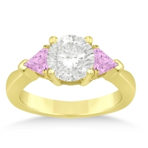 Pink Sapphire Three Stone Trilliant Engagement Ring 14k Yellow Gold 0.70ct - All