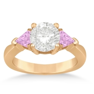 Pink Sapphire Three Stone Trilliant Engagement Ring 14k Rose Gold 0.70ct - All