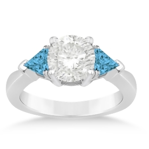 Blue Diamond Three Stone Trilliant Engagement Ring 14k White Gold 0.70ct - All