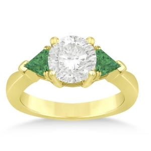 Emerald Three Stone Trilliant Engagement Ring 18k Yellow Gold 0.70ct - All