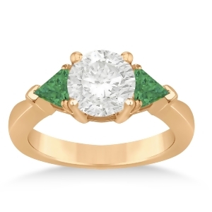 Emerald Three Stone Trilliant Engagement Ring 18k Rose Gold 0.70ct - All