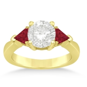 Ruby Three Stone Trilliant Engagement Ring 14k Yellow Gold 0.70ct - All