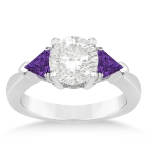 Amethyst Three Stone Trilliant Engagement Ring 14k White Gold 0.70ct - All
