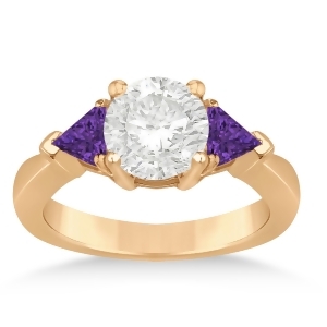 Amethyst Three Stone Trilliant Engagement Ring 14k Rose Gold 0.70ct - All