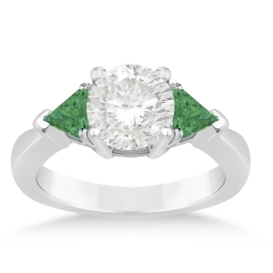 Emerald Three Stone Trilliant Engagement Ring 14k White Gold 0.70ct - All