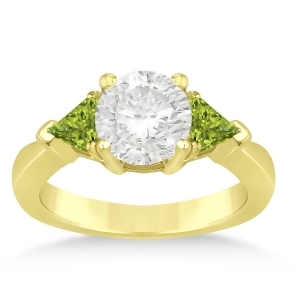 Peridot Three Stone Trilliant Engagement Ring 14k Yellow Gold 0.70ct - All