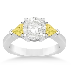 Yellow Diamond Three Stone Trilliant Engagement Ring 14k White Gold 0.70ct - All