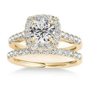 Halo Square Diamond Bridal Set 14k Yellow Gold 0.61ct - All