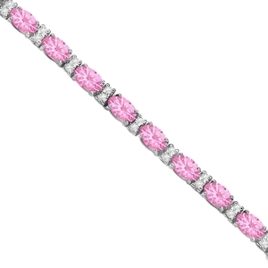 Diamond and Oval Cut Pink Tourmaline Tennis Bracelet 14k W Gold 9.25ct - All