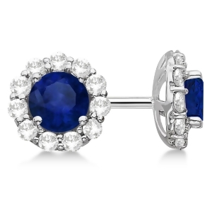 Halo Blue Sapphire and Diamond Stud Earrings 14kt White Gold 2.62ct. - All