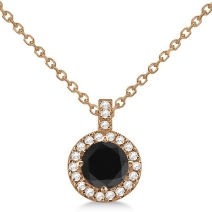 Black Diamond and Diamond Halo Pendant Necklace Round 14k Rose Gold 1.00ct - All