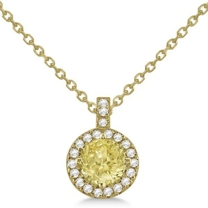 Yellow Diamond and Diamond Halo Pendant Necklace Round 14k Yellow Gold 1.00ct - All