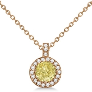 Yellow Diamond and Diamond Halo Pendant Necklace Round 14k Rose Gold 1.00ct - All