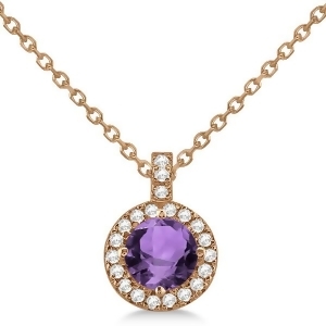 Amethyst and Diamond Halo Pendant Necklace 14k Rose Gold 0.77ct - All