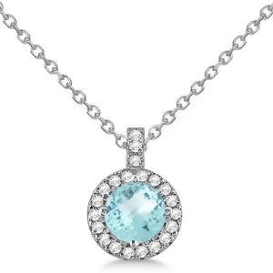 Aquamarine and Diamond Halo Pendant Necklace 14k White Gold 0.82ct - All