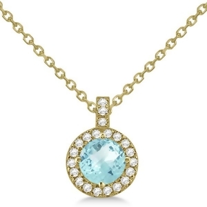 Aquamarine and Diamond Halo Pendant Necklace 14k Yellow Gold 0.82ct - All