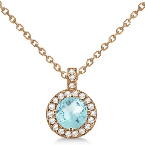 Aquamarine and Diamond Halo Pendant Necklace 14k Rose Gold 0.82ct - All