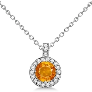 Citrine and Diamond Halo Pendant Necklace 14k White Gold 0.77ct - All