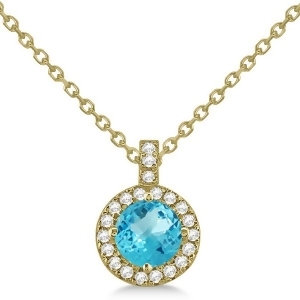 Blue Topaz and Diamond Halo Pendant Necklace 14k Yellow Gold 0.98ct - All
