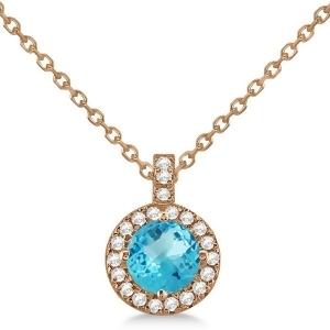 Blue Topaz and Diamond Halo Pendant Necklace 14k Rose Gold 0.98ct - All