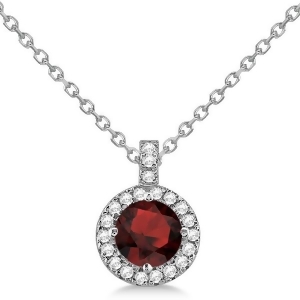 Garnet and Diamond Halo Pendant Necklace 14k White Gold 1.01ct - All