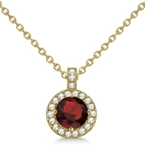 Garnet and Diamond Halo Pendant Necklace 14k Yellow Gold 1.01ct - All
