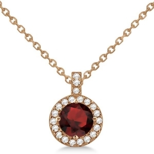 Garnet and Diamond Halo Pendant Necklace 14k Rose Gold 1.01ct - All