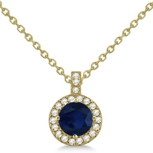 Blue Sapphire and Diamond Halo Pendant Necklace 14k Yellow Gold 1.07ct - All