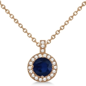 Blue Sapphire and Diamond Halo Pendant Necklace 14k Rose Gold 1.07ct - All