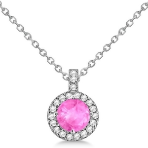 Pink Sapphire and Diamond Halo Pendant Necklace 14k White Gold 1.07ct - All
