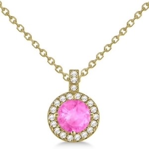 Pink Sapphire and Diamond Halo Pendant Necklace 14k Yellow Gold 1.07ct - All