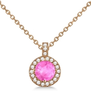 Pink Sapphire and Diamond Halo Pendant Necklace 14k Rose Gold 1.07ct - All