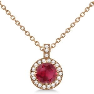 Ruby and Diamond Halo Pendant Necklace 14k Rose Gold 1.07ct - All