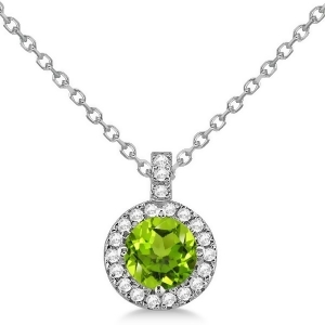 Peridot and Diamond Halo Pendant Necklace 14k White Gold 0.87ct - All