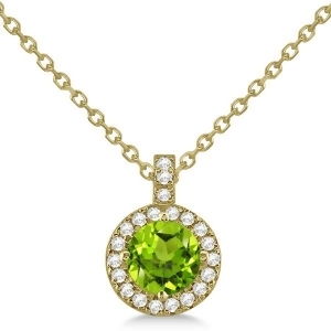 Peridot and Diamond Halo Pendant Necklace 14k Yellow Gold 0.87ct - All