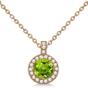 Peridot and Diamond Halo Pendant Necklace 14k Rose Gold 0.87ct - All