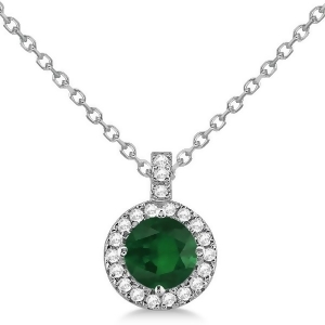 Emerald and Diamond Halo Pendant Necklace 14k White Gold 0.90ct - All