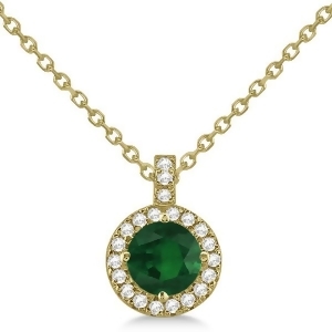 Emerald and Diamond Halo Pendant Necklace 14k Yellow Gold 0.90ct - All